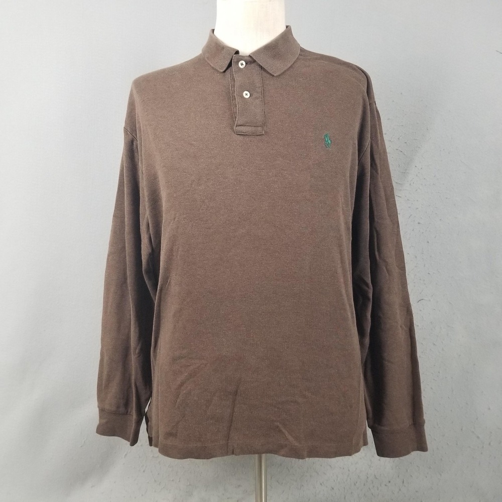 Polo By Ralph Lauren Shirt Mens Large Brown Long Sleeve Knit Cotton Pony Logo